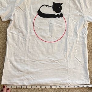Brooklyn Industries White T-Shirt with Black Cat and Pink Circle